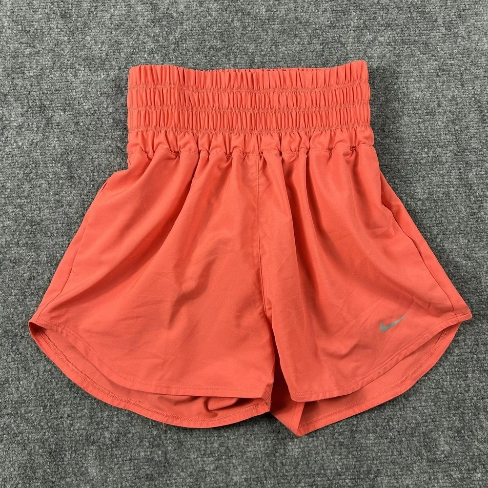 Nike Dri-FIT Running Shorts Womens XS Orange High Waist 3 Inseam‎ Lined Athletic